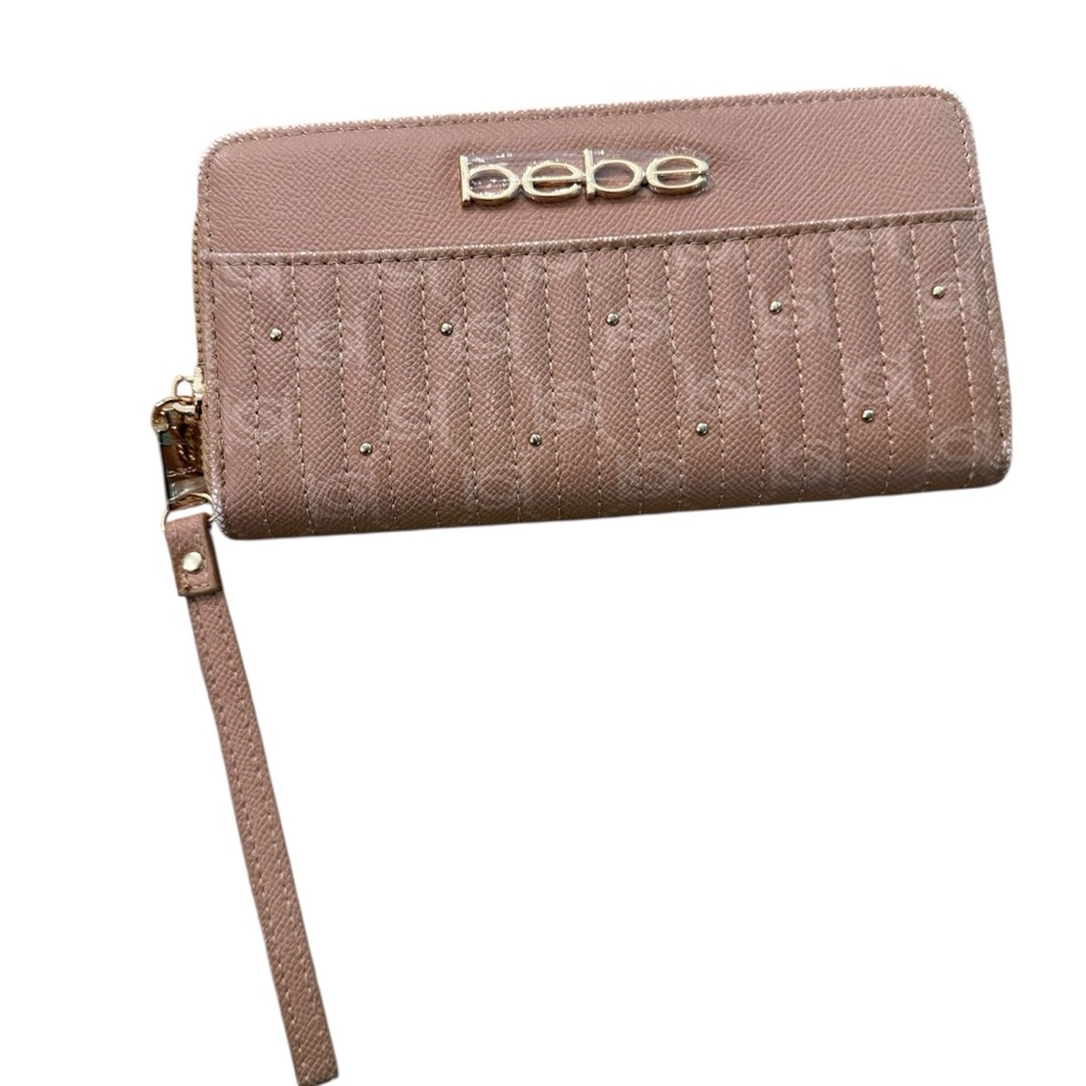 Bebe Dusty Pink Studded Zip Around Wallet Wristlet